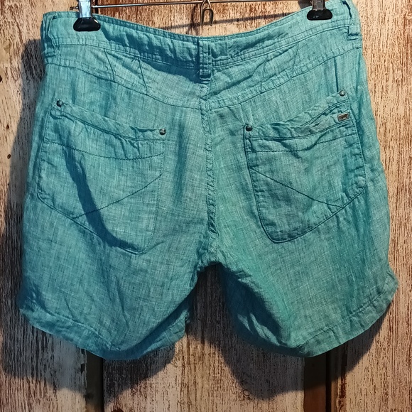 Horny Toad Linen Far flung Shorts Aqua Patch Pockets Drawstring Zip Button 6 - Picture 3 of 8